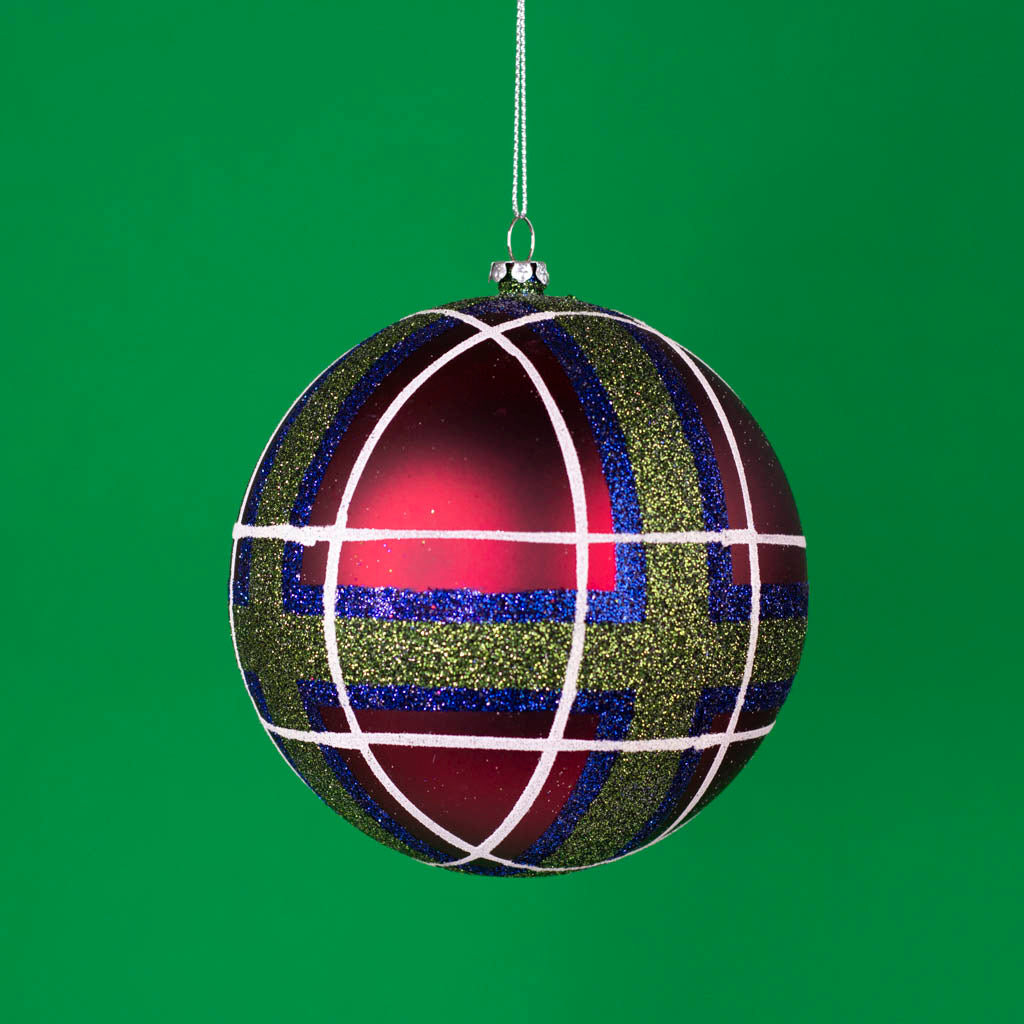5” Green and Blue Plaid Ball Ornament (Box of 2)