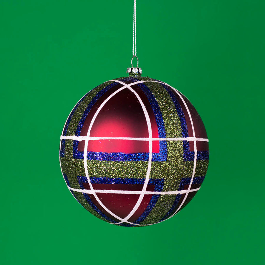 5” Green and Blue Plaid Ball Ornament (Box of 2)