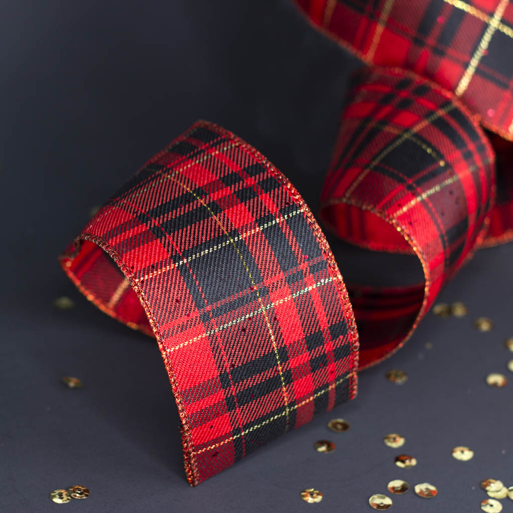 2.5" Black and Red Plaid Ribbon