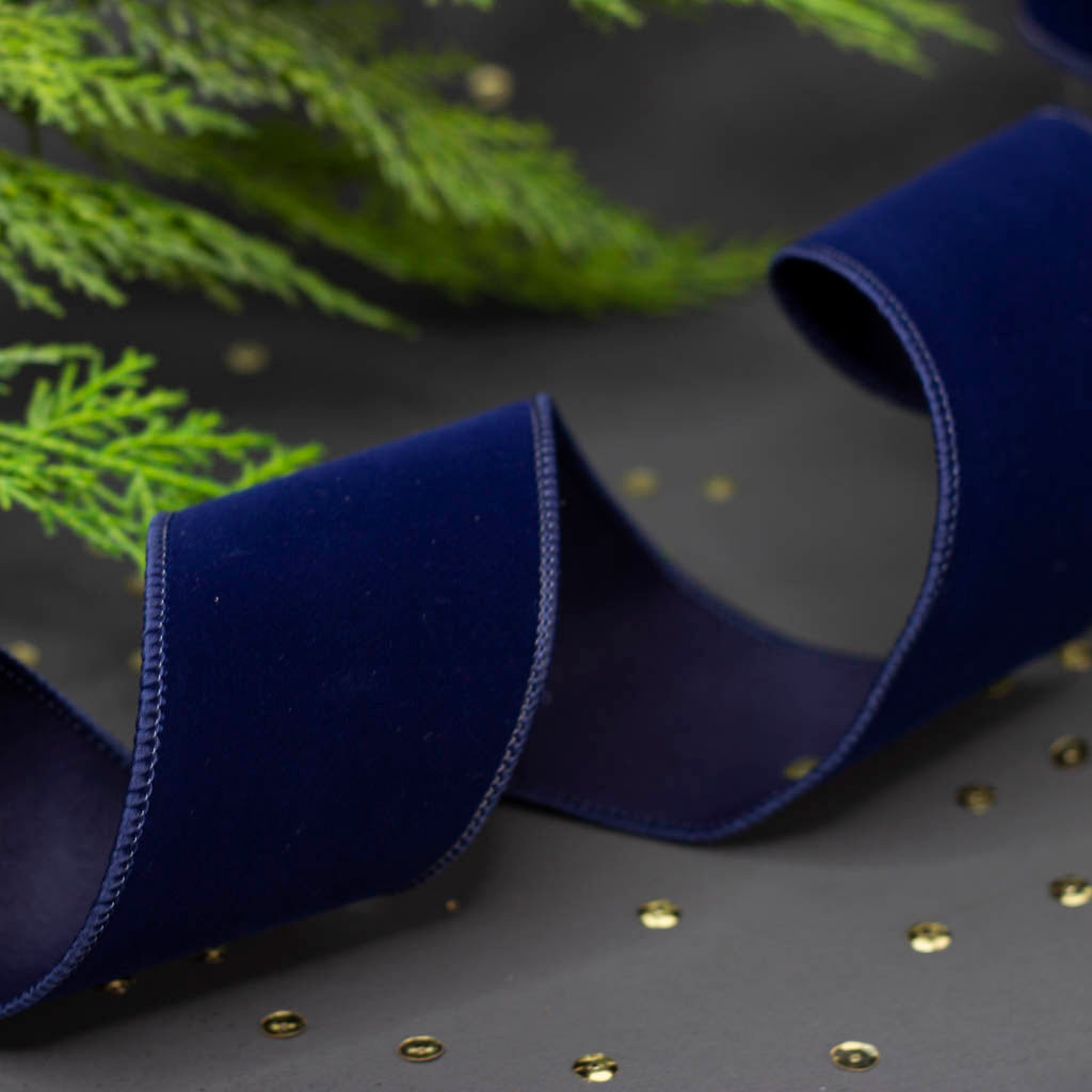 2.5” Navy Velvet Wired Ribbon