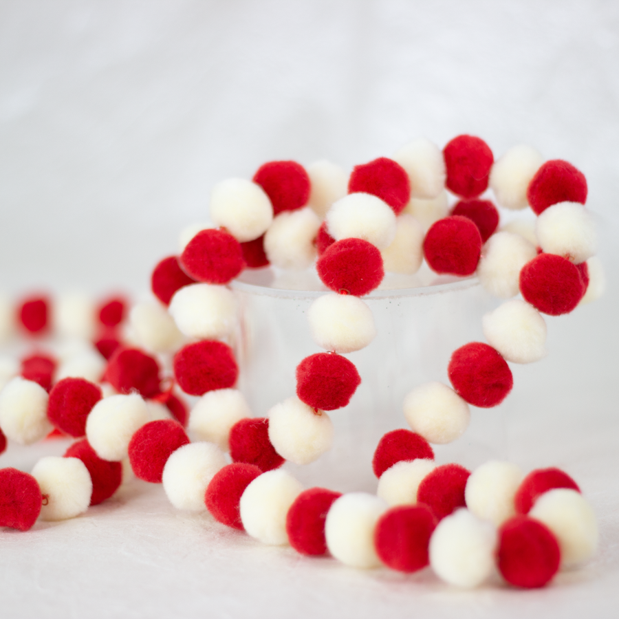 Red and White Pom Pom Garland