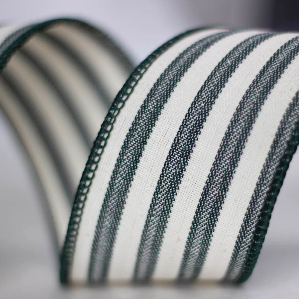 2.5" Dark Green and White Stripe Ribbon
