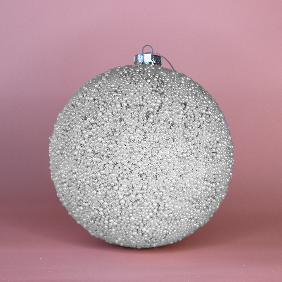 6” Snowy Beaded Ball Ornament