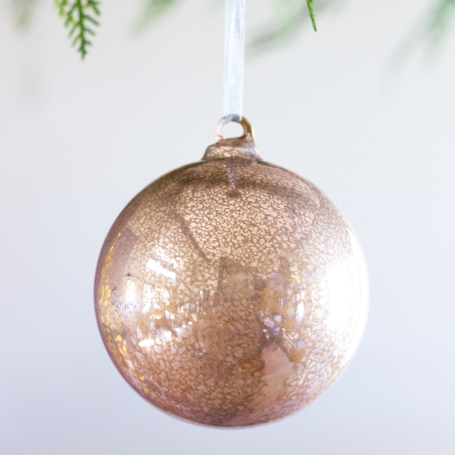 Rose Gold Crackle Glass Ball Ornament