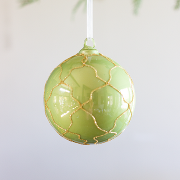 Green Ball Ornament with Gold Detail