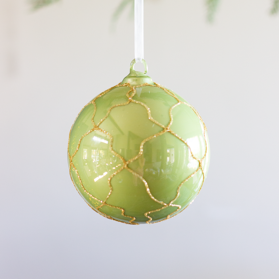 Green with Gold Glitter Ball Ornament