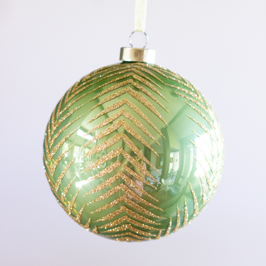 4.75” Gold Glitter Green Ball Ornament