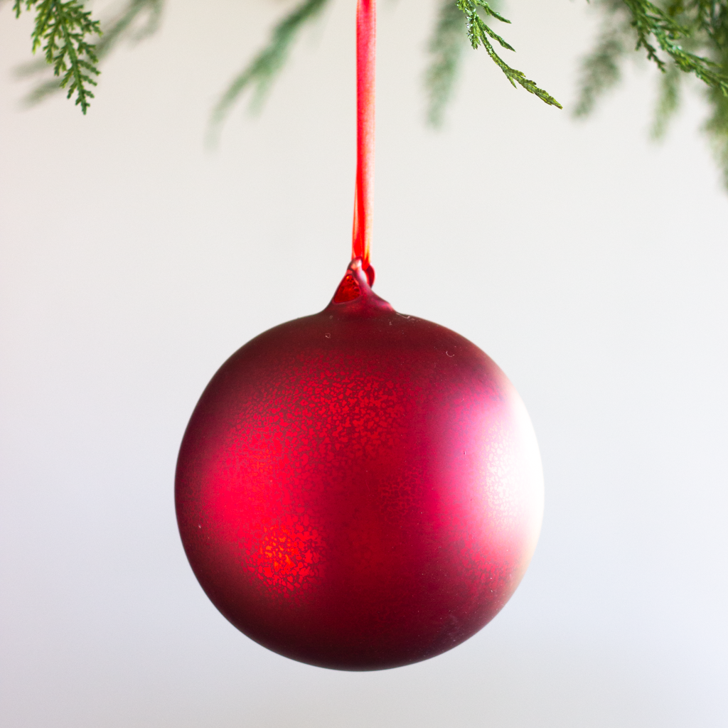 4” Red Crackel Glass Ball Ornament