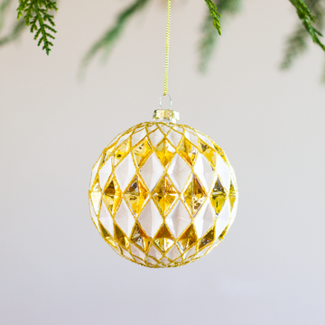 Geometric White and Gold Ball Ornament