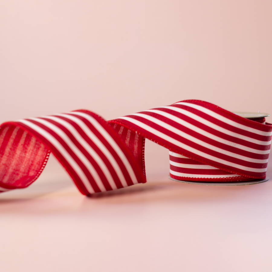 2.5" Red and White Stripe Ribbon