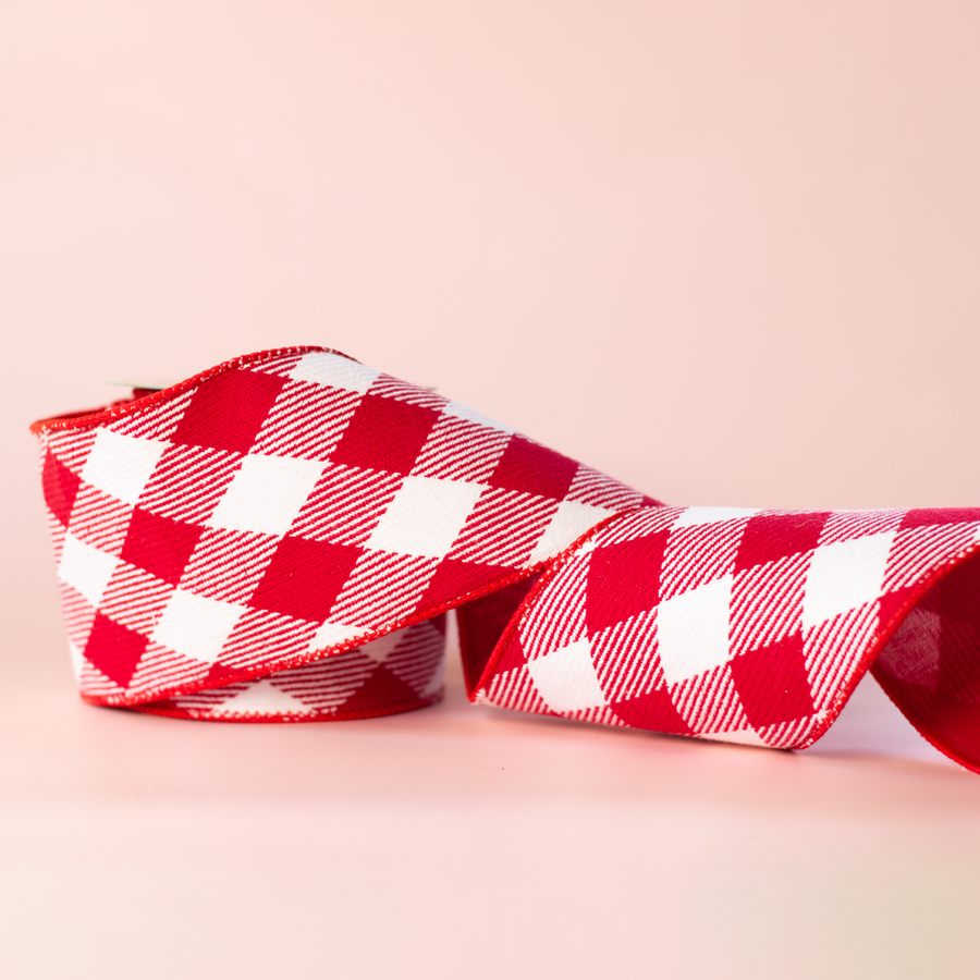 4" Red and White Checkered Ribbon