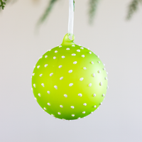 Chartreuse Ball Ornament with Polka Dots