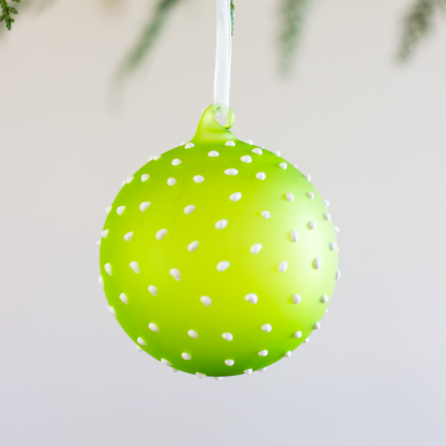 4" Polka Dot Chartreuse Ball Ornament