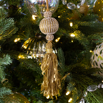 7” Jeweled Gold Tassle Ornament