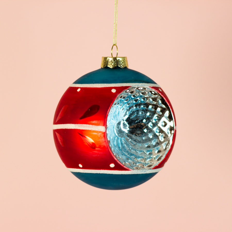 4” Red and Blue Glass Ball Ornament