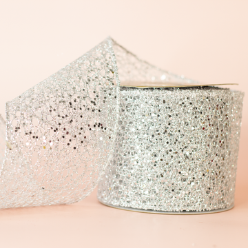 4" Silver Glitter Mesh Ribbon