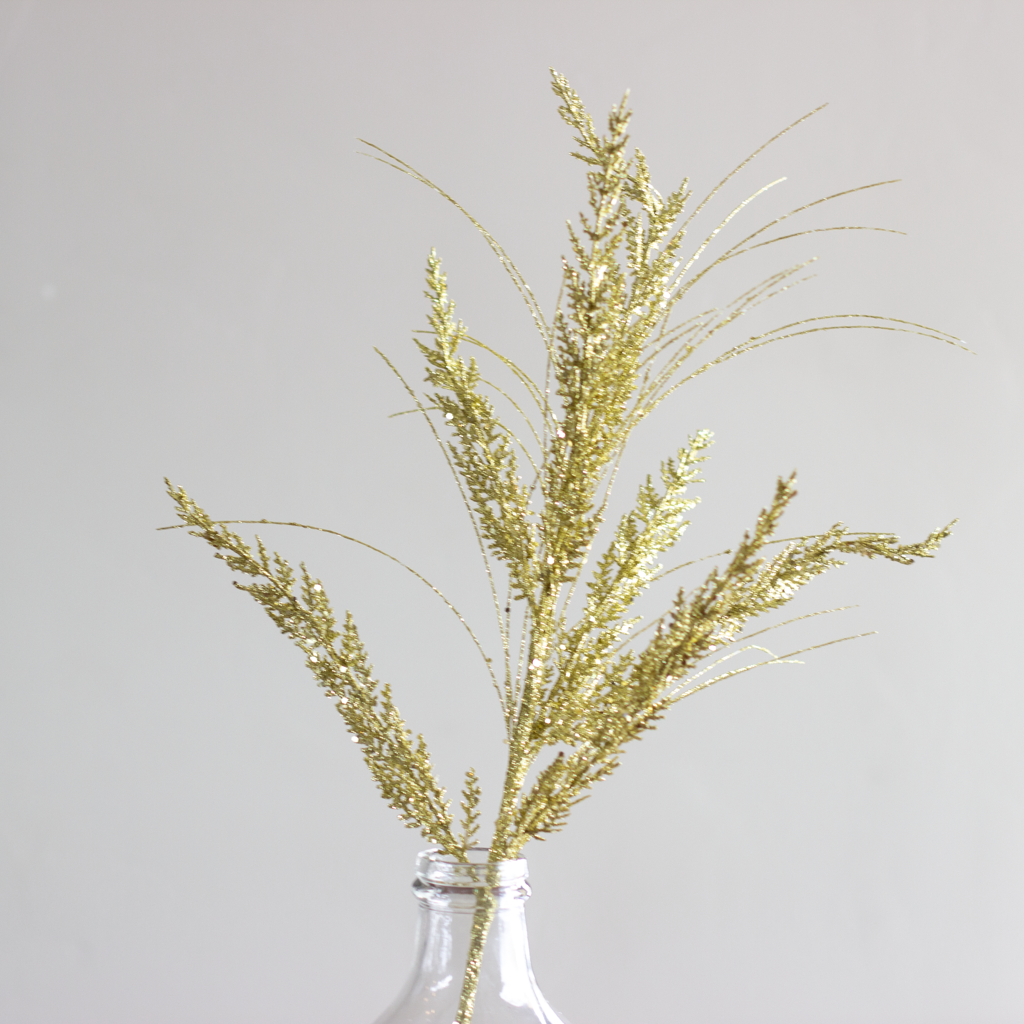 Gold Glitter Cedar Grass Spray