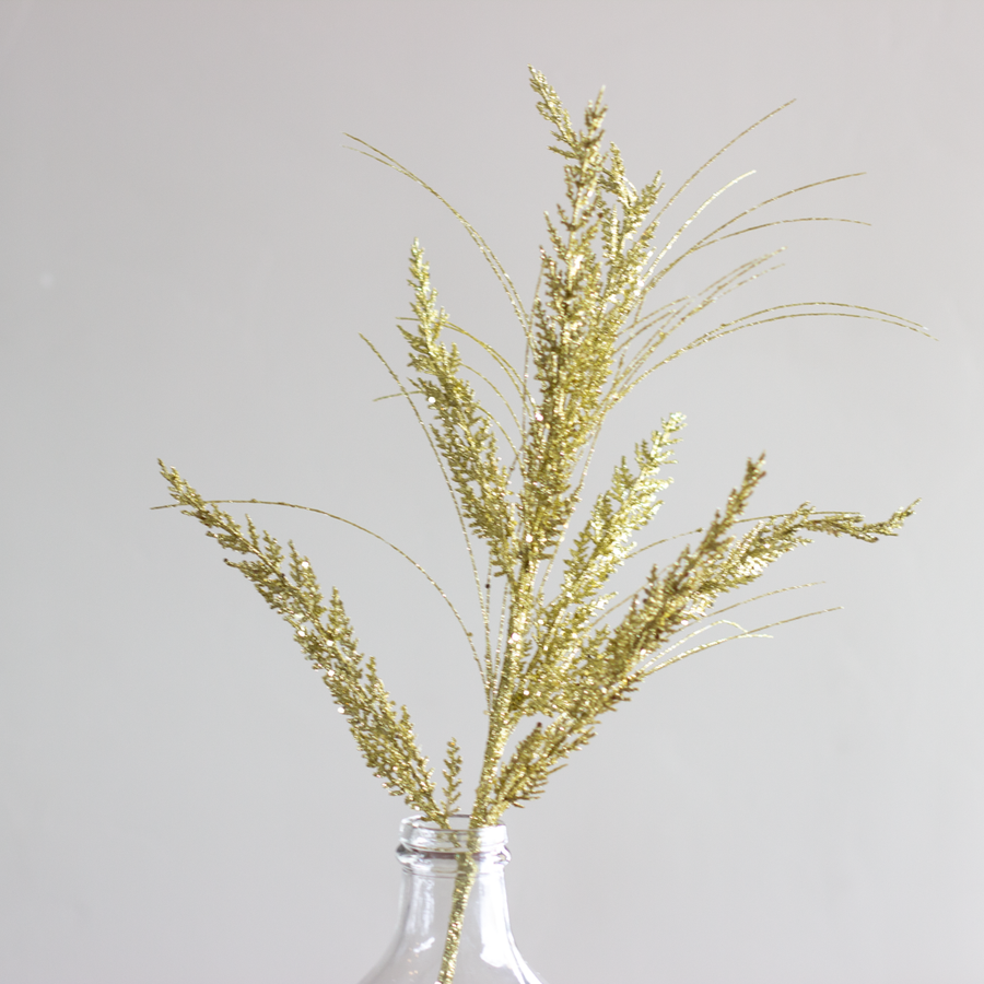 Gold Glitter Cedar Grass Spray