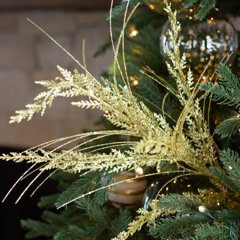 Gold Glitter Cedar Grass Spray