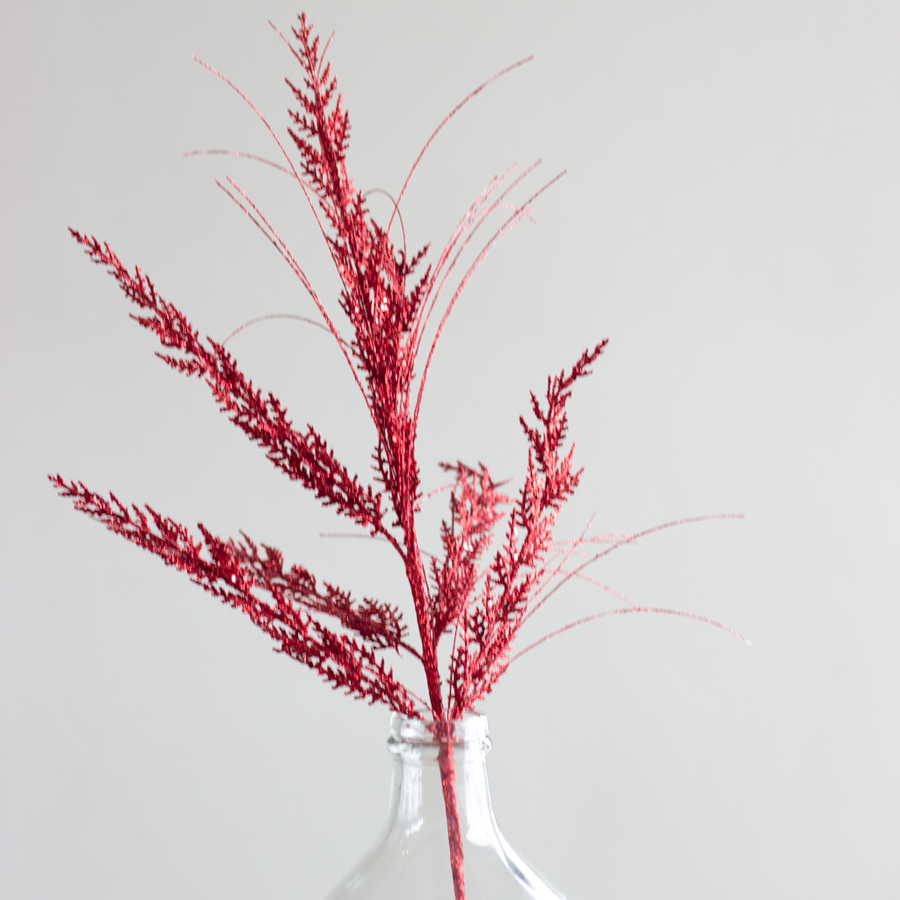 Red Glitter Cedar Grass Spray