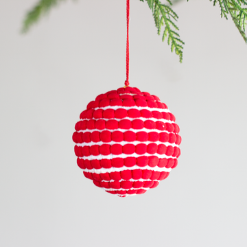 Red and White Pom Pom Ball Ornament