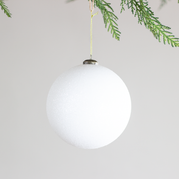 6” White Glitter Ball Ornament