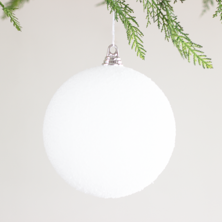 8” Large Frosted White Ball Ornament