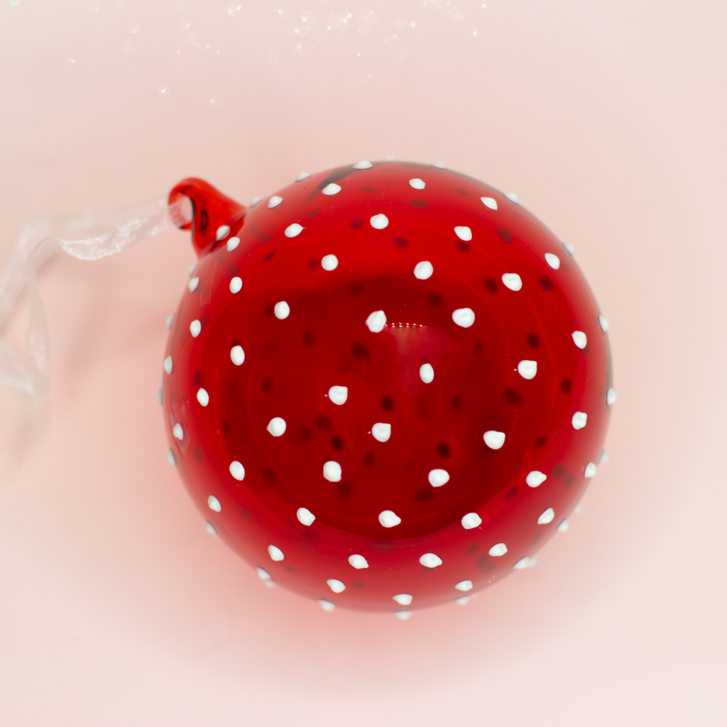 4” Red Ball Ornament With Polka Dots
