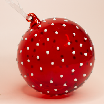 4.75” Medium Red Ball Ornament With Polka Dots
