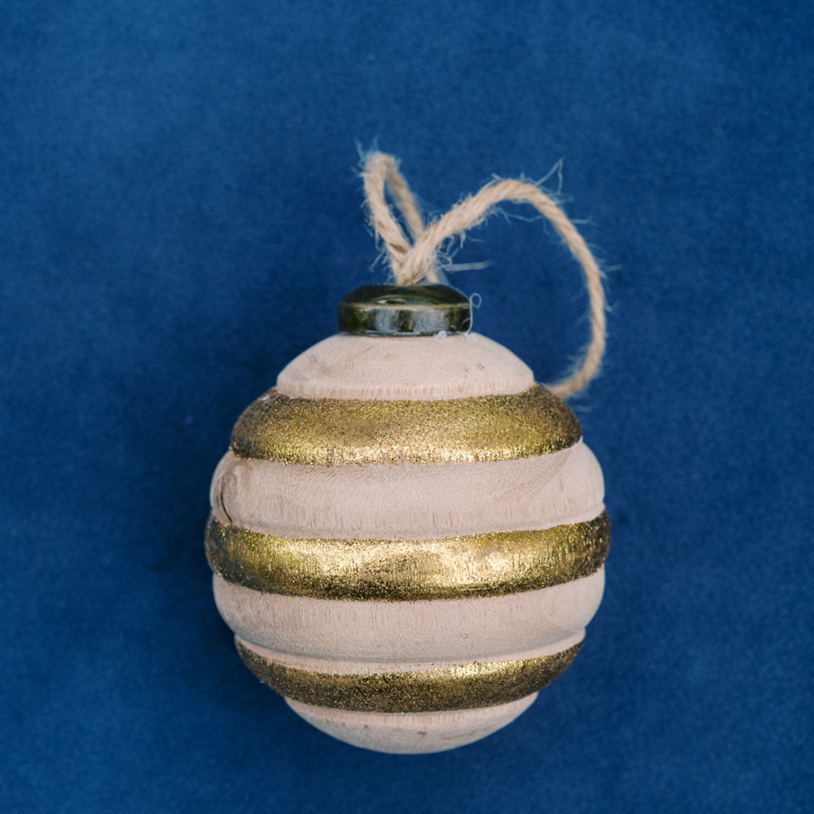 3” Gold and Natural Ball Ornament
