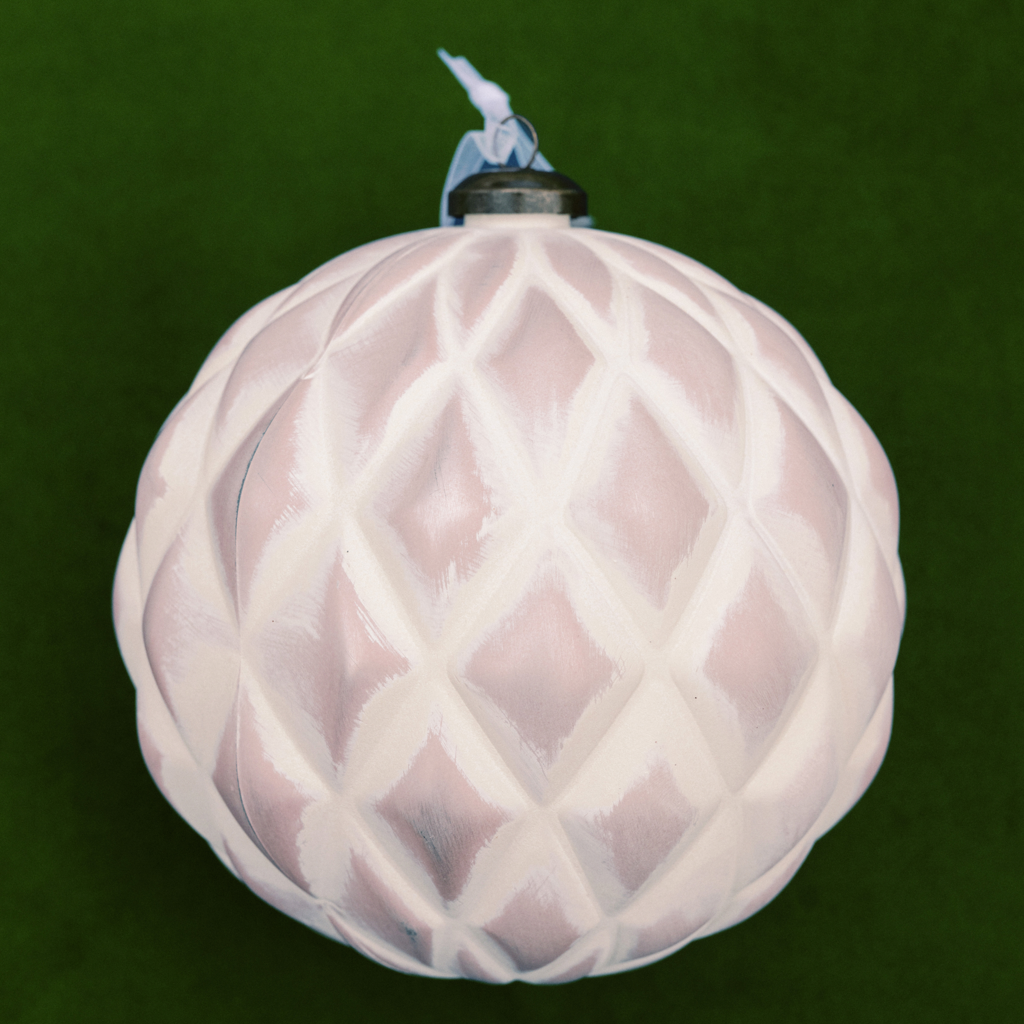 6” Pink and White Ball Ornament