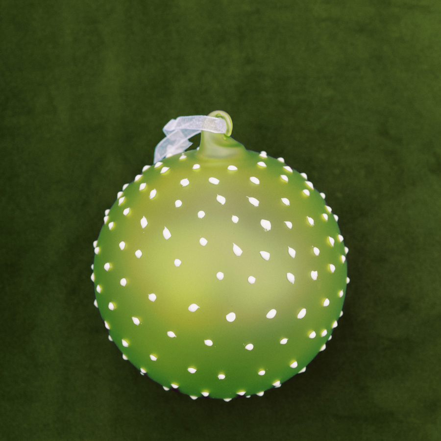 Chartreuse Ball Ornament with Polka Dots