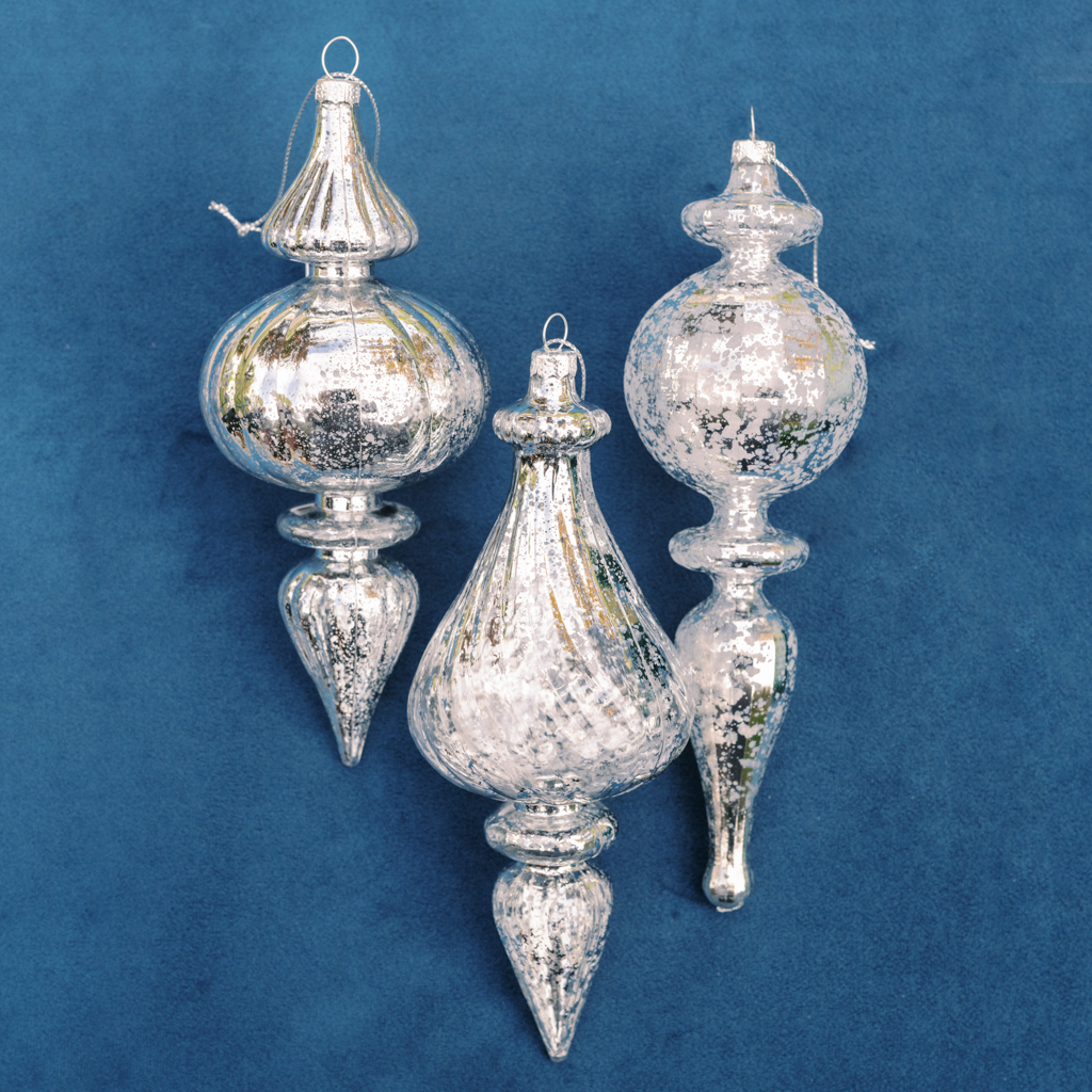 7-7.5” Silver Finial Ornaments (Set of 3)