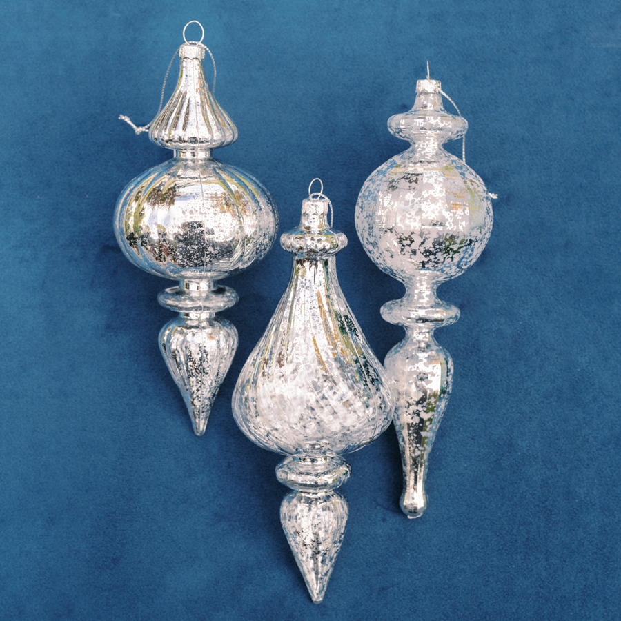 7-7.5” Silver Finial Ornaments (Set of 3)