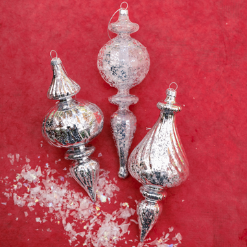 7-7.5” Silver Finial Ornaments (Set of 3)