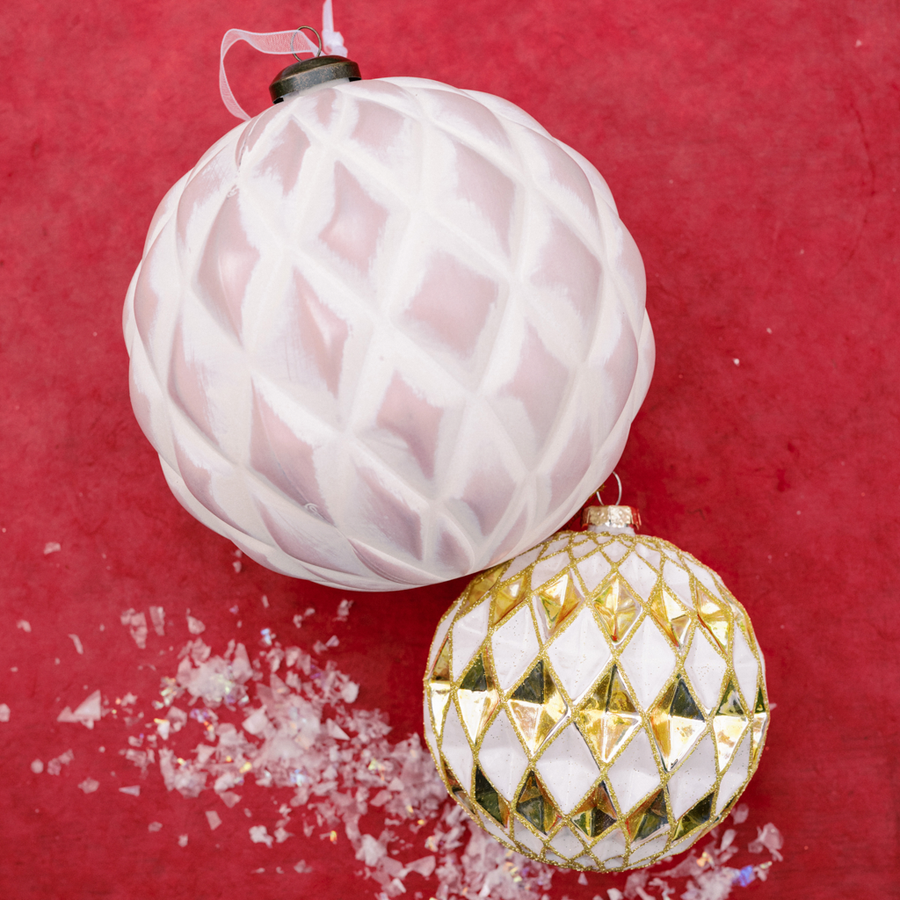 6” Pink and White Ball Ornament