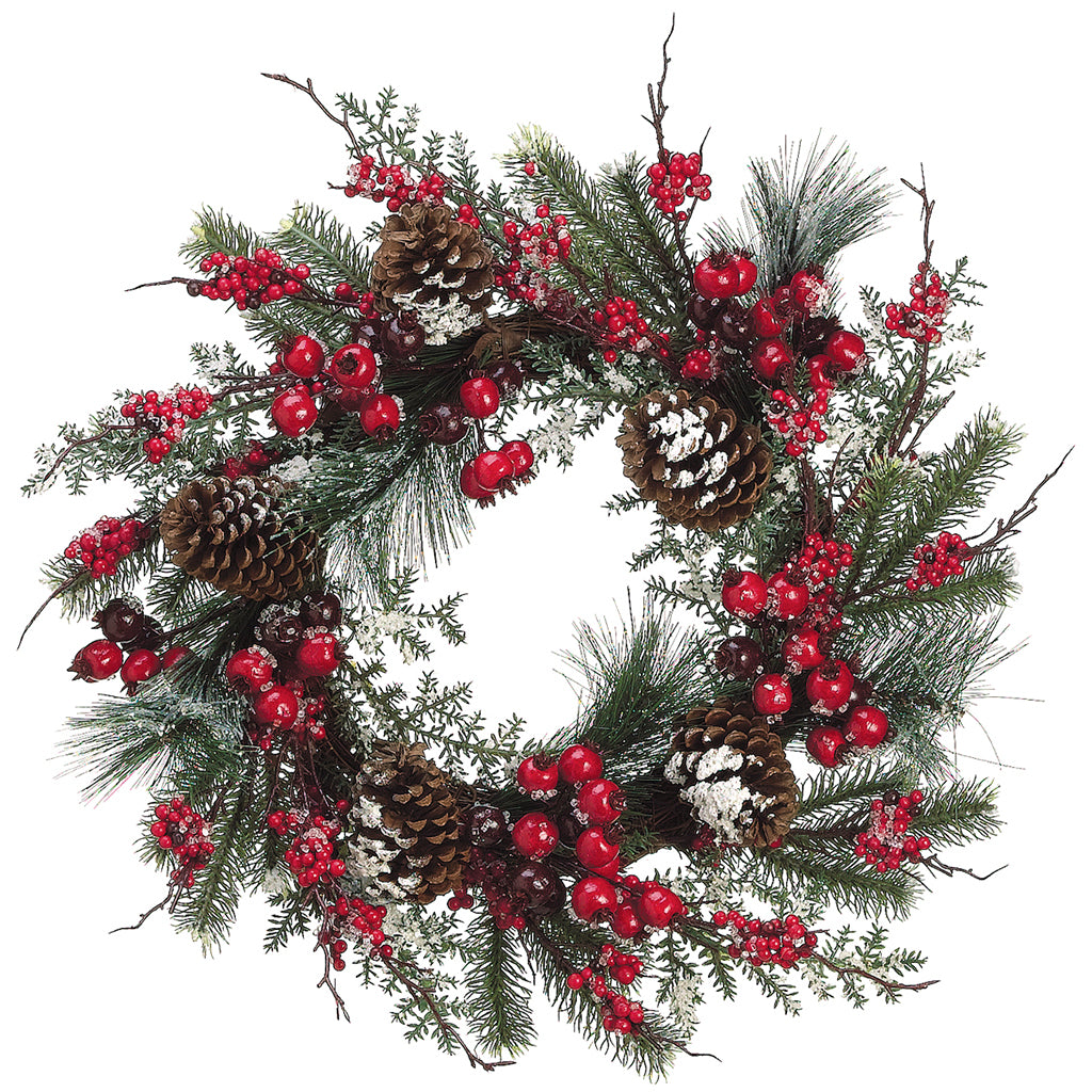 24" Pine Cone and Berry Wreath