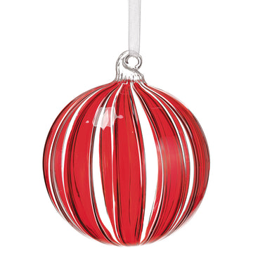4” Small Red Striped Glass Ornament