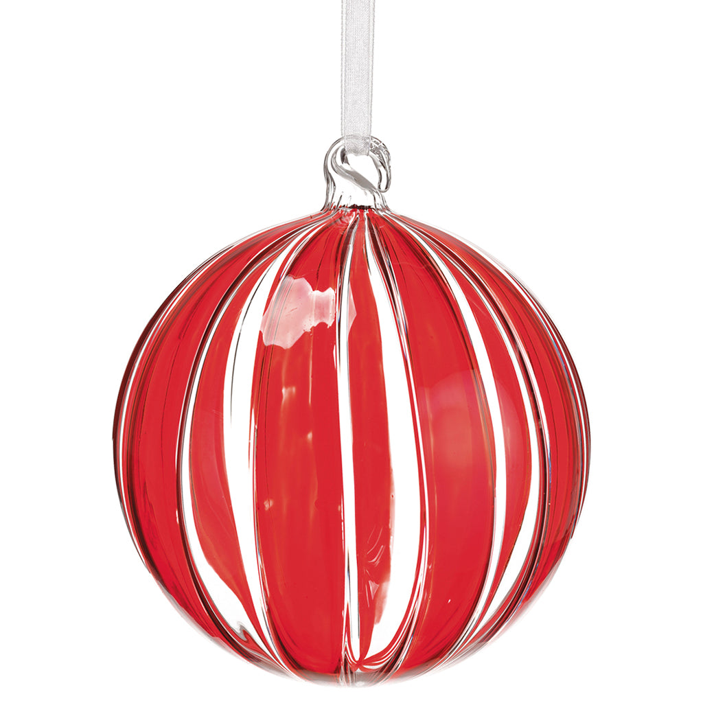 5” Medium Red Striped Glass Ornament