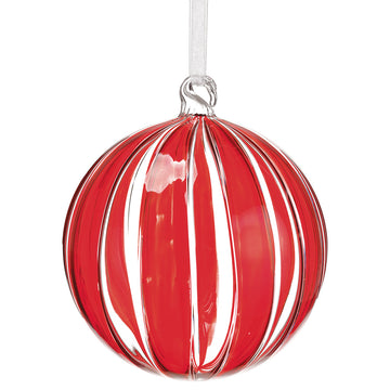 5” Medium Red Striped Glass Ornament