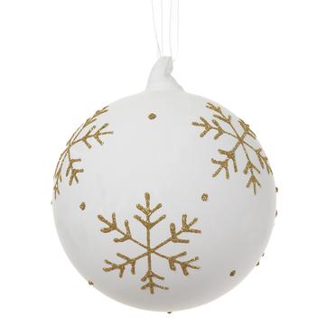 4.7” Large White Ball with Gold Snowflake Ornament