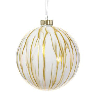 4.75” White Ball Ornament with Gold Accents