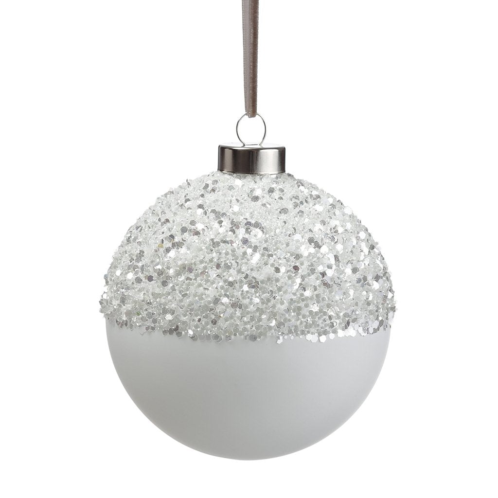 4-6” White Glitter Dipped Ornament