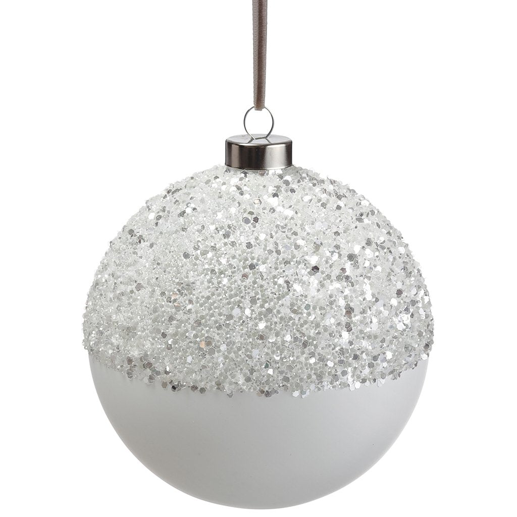 4-6” White Glitter Dipped Ornament