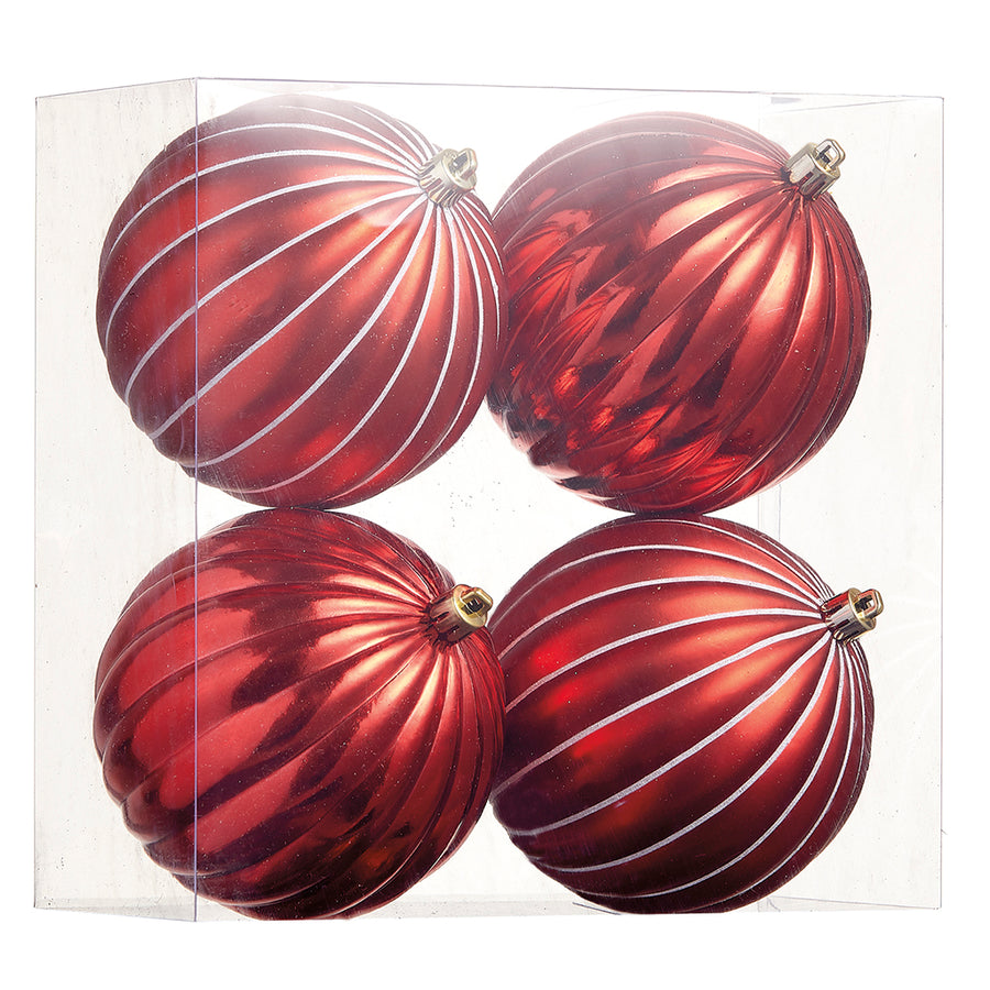 Plastic Red Ribbed Ornament (Box of 4)