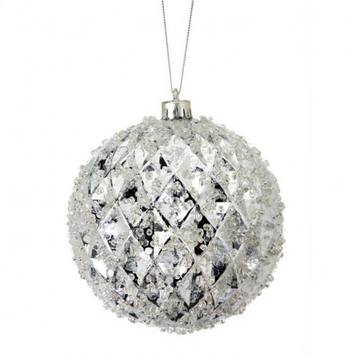 4” Geometric Silver Ball Ornament with Sequence